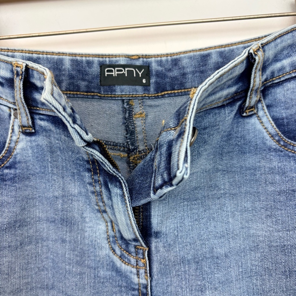 APNY • Fray Hem A-Line Denim Midi Pencil Skirt - Picture 11 of 15